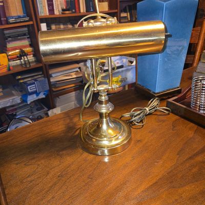 Sale Photo Thumbnail #780: Vintage Brass Banker's Desk Lamp with Adjustable Arm