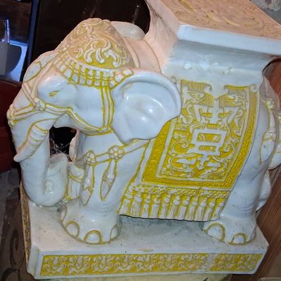 Sale Photo Thumbnail #341: Hollywood Regency Glazed Ceramic Elephant Garden Stool