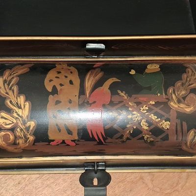 Sale Photo Thumbnail #476: Vintage Chinoiserie Toleware Document Box with Bird Motif