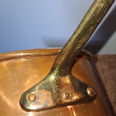 Sale Photo Thumbnail #433: Vintage Copper Saucepan with Brass Handle, Made in Portugal