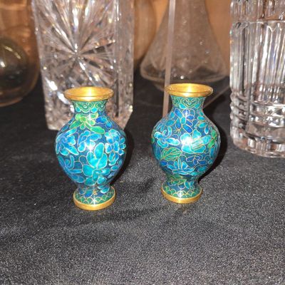 Sale Photo Thumbnail #742: Pair of Miniature Chinese Cloisonné Vases