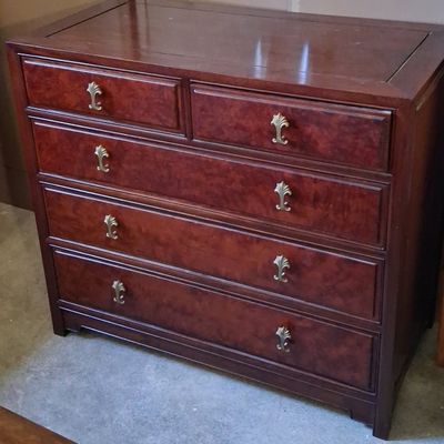 Sale Photo Thumbnail #145: Mid-Century Burl Wood Veneer Chest of Drawers 36"x38"32"