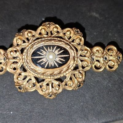 Sale Photo Thumbnail #848: Victorian Revival Sphinx Brooch with Black Glass and Pearl