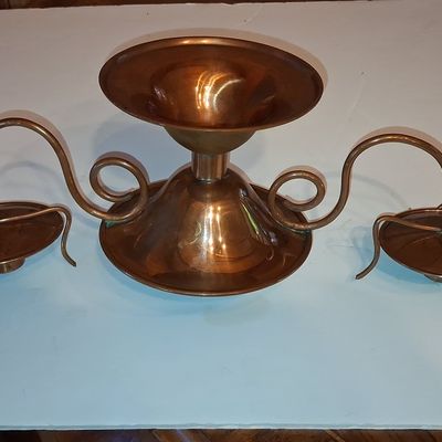 Sale Photo Thumbnail #753: Vintage Gregorian Copper Three-Light Candelabra