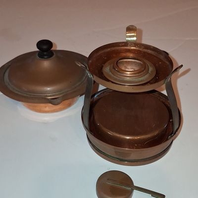 Sale Photo Thumbnail #483: Vintage Copper Chafing Dish with Burner and Stand
