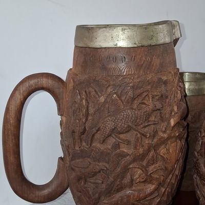 Sale Photo Thumbnail #326: Vintage Carved Wood and Metal Tiki Beverage Set