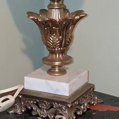 Sale Photo Thumbnail #219: Vintage Cut Crystal and Brass Table Lamp with Marble Base