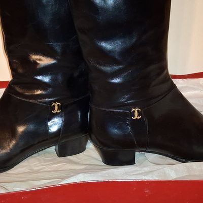 Sale Photo Thumbnail #254: Salvatore Ferragamo Black Leather Riding Boots with Gancini Detail