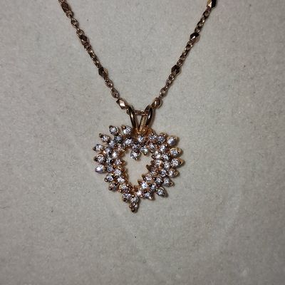 Rose Gold Tone Heart Pendant Necklace with Clear Stones