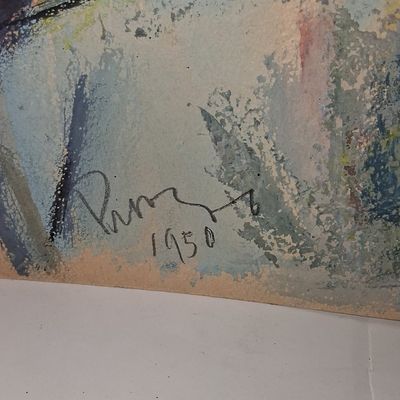 Sale Photo Thumbnail #370: Mid-Century Modernist Portrait, Signed Pimm, 1950 10"x13"
