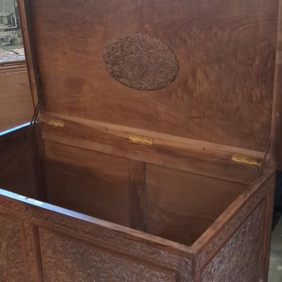 Sale Photo Thumbnail #113: Anglo-Indian Carved Hardwood Blanket Chest 41"x24"x24"