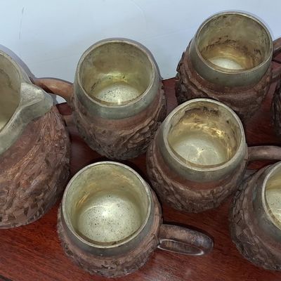 Sale Photo Thumbnail #327: Vintage Carved Wood and Metal Tiki Beverage Set