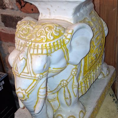 Sale Photo Thumbnail #340: Hollywood Regency Glazed Ceramic Elephant Garden Stool