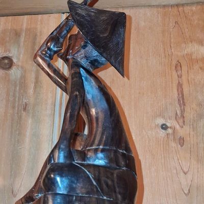Sale Photo Thumbnail #540: Vintage Southeast Asian Figural Wood Carving - "Thinking Man"