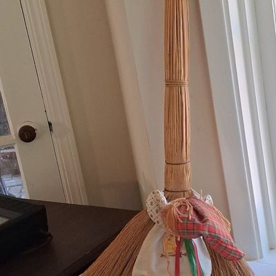 Sale Photo Thumbnail #971: Decorative Handcrafted Witch's Broom with Folk Art Embellishments