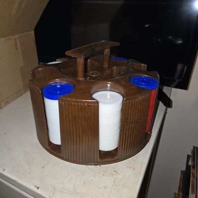 Sale Photo Thumbnail #949: Vintage Tri-State Plastics Revolving Poker Chip Carousel Rack with Chips