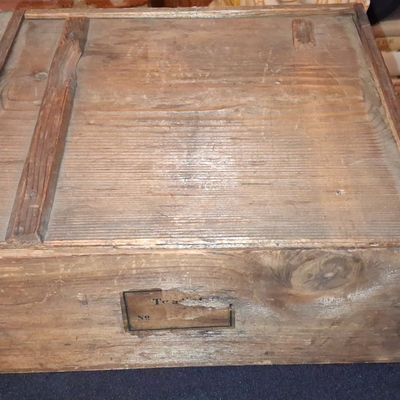 Sale Photo Thumbnail #512: Vintage Wooden Tea Crate with Ephemera Lining