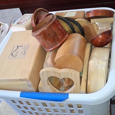 Sale Photo Thumbnail #890: Assorted Unfinished Wood Craft Supplies and Containers