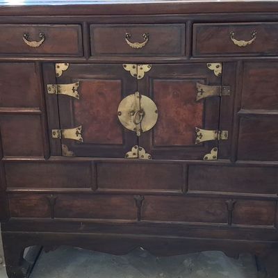 Korean Bandaji Chest with Burl Wood Panels 3'2"x1'6"x3'