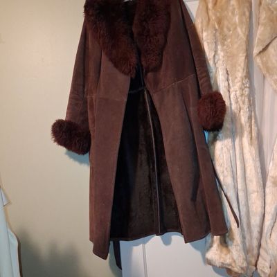 Sale Photo Thumbnail #153: Vintage 70s Penny Lane Shearling Suede Coat with Fur Trim