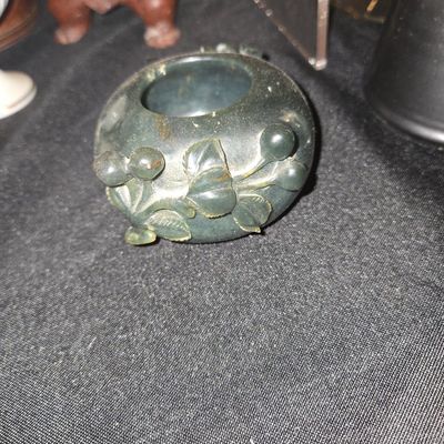 Sale Photo Thumbnail #132: Carved Spinach Jade Brush Washer with Fruit Motif