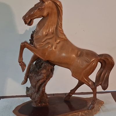 Sale Photo Thumbnail #391: Hand-Carved Rearing Horse Sculpture 19"x17"