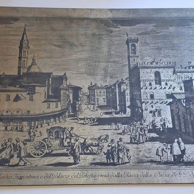 Sale Photo Thumbnail #477: Giuseppe Zocchi "Veduta della Badia Fiorentina" Etching Reproduction Metal Plaque 20"x15"