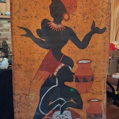 Sale Photo Thumbnail #510: African Batik Wall Hanging with Figures and Vessels