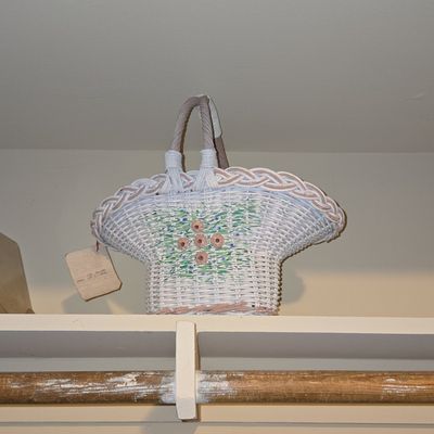 Sale Photo Thumbnail #839: Vintage Hand-Painted Wicker Basket with Floral Motifs