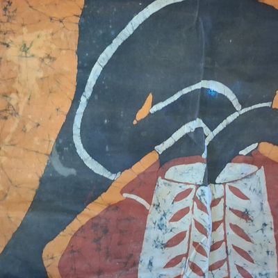 Sale Photo Thumbnail #509: African Batik Wall Hanging with Figures and Vessels