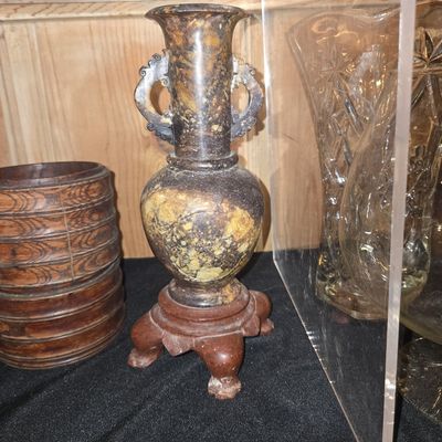 Sale Photo Thumbnail #324: Chinese Carved Soapstone Vase with Dragon Handles