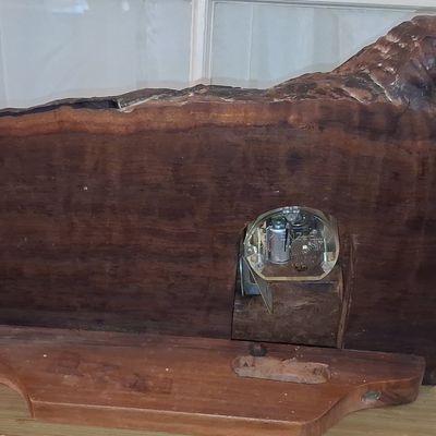 Sale Photo Thumbnail #214: Mid-Century Modern Live Edge Wood Mantel Clock with Kienzle Movement