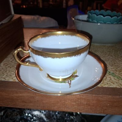 Sale Photo Thumbnail #683: Adderley Floral & Figurine Bone China Tea Cup and Saucer