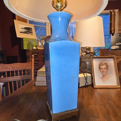 Sale Photo Thumbnail #198: Design Technics Bottle Form Persian Blue Glaze Ceramic Table Lamp, 1960s