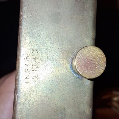 Sale Photo Thumbnail #673: Vintage Etched Brass Letter Holder with Handle, Made in India