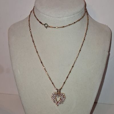 Sale Photo Thumbnail #52: Rose Gold Tone Heart Pendant Necklace with Clear Stones