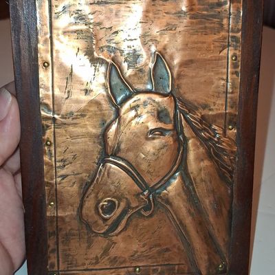 Sale Photo Thumbnail #786: Vintage Hand Hammered Copper Horse Head Plaque