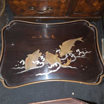 Sale Photo Thumbnail #311: Japanese Lacquer Tray with Koi Motif