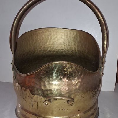 Sale Photo Thumbnail #322: Vintage Hammered Brass Helmet Coal Scuttle