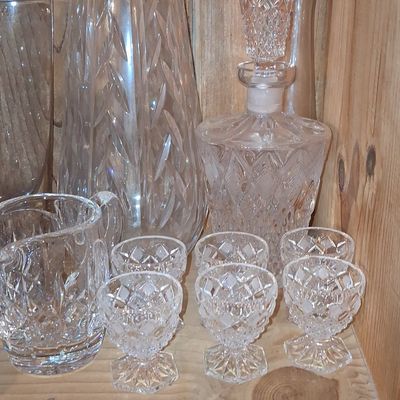 Sale Photo Thumbnail #302: Bohemian Cut Crystal Decanter and Cordial Set