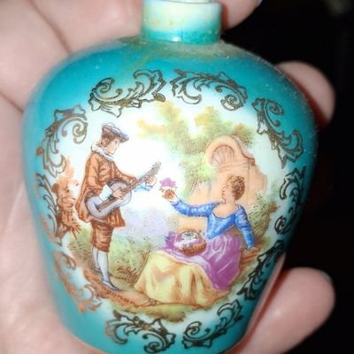 Sale Photo Thumbnail #919: PAVAP Limoges Porcelain Perfume Bottle with Courting Scene