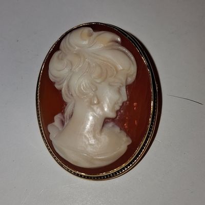 Sale Photo Thumbnail #484: Vintage Hand-Carved Shell Cameo Brooch/Pendant in Gold-Filled Setting