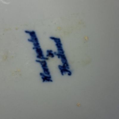 Sale Photo Thumbnail #589: Hand Painted Blue and White Reticulated Fruit Bowl with Crane Motif