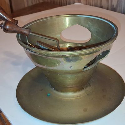 Sale Photo Thumbnail #752: Vintage Brass Chafing Dish with Utensils