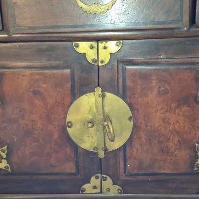 Korean Bandaji Chest with Burl Wood Panels 3'2"x1'6"x3'