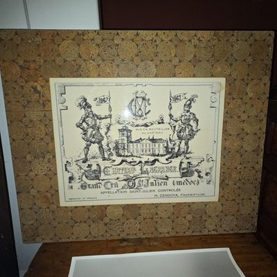 Sale Photo Thumbnail #266: Chateau Lagrange 1967 Wine Label Cork Mosaic Plaque
