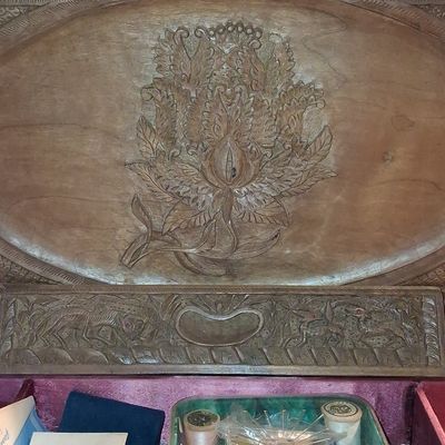 Sale Photo Thumbnail #229: Anglo-Indian Hand-Carved Tropical Wood Box 18"x12"