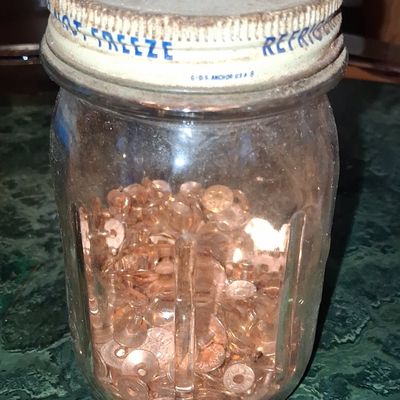 Sale Photo Thumbnail #795: Vintage Levi Strauss & Co. Copper Rivet Assortment in Glass Jar