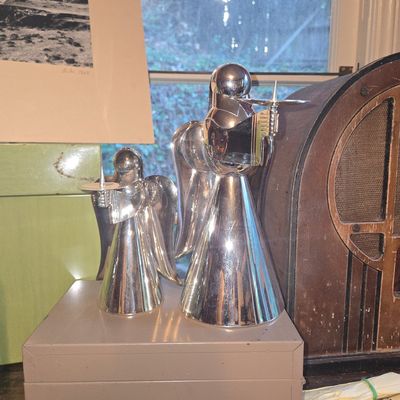 Sale Photo Thumbnail #940: Vintage Silver-Plated Angel Candlesticks - Pair
