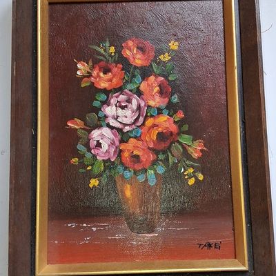 Sale Photo Thumbnail #381: Floral Still Life Oil Painting Signed Takei 7"x8"